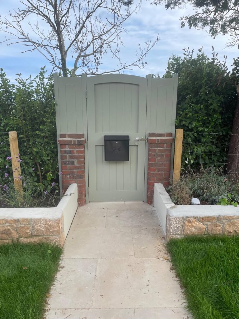 Accoya Garden Gate With Side Panels And Letterbox Spray Painted Green Gates Trinity Joinery Jersey 2500