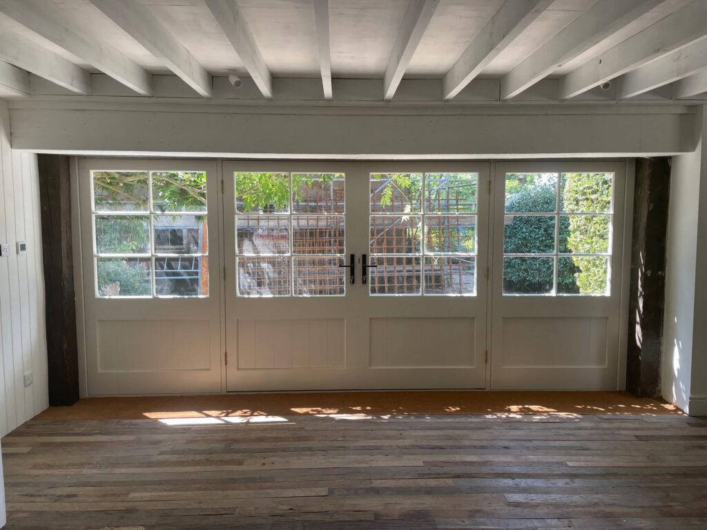 Accoya Timber External Door Set With Georgian Bars Slimline Glazing And Insulated Panels Painted White Interior View Exterior Doors Trinity Joinery Jersey 2500