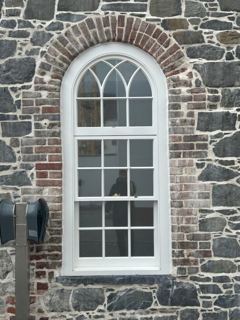 Arched Sash Window White Timber Frame With Brick Surround Windows Trinity Joinery Jersey 2500