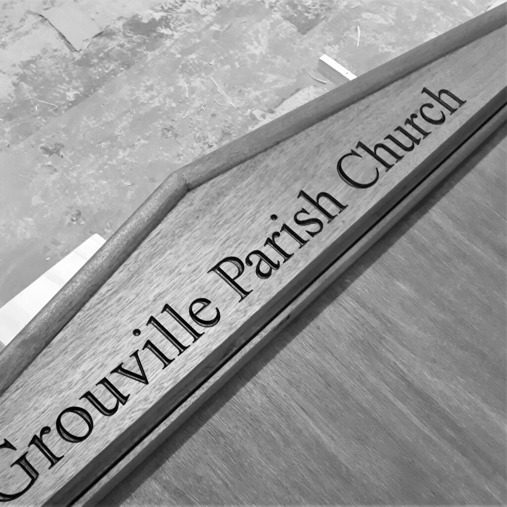 Bespoke Wooden Signage Grouville Parish Church Trinity Joinery Jersey 2500