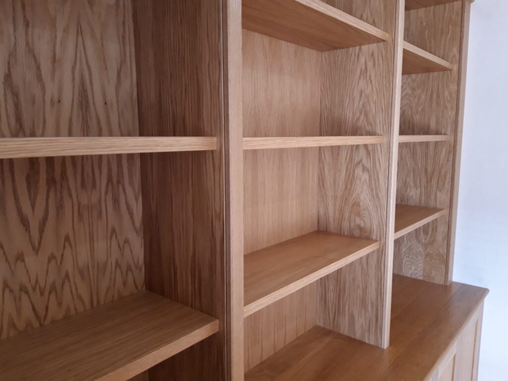Close Up Of Oak Fitted Bookshelves Cabinets Trinity Joinery Jersey 2500