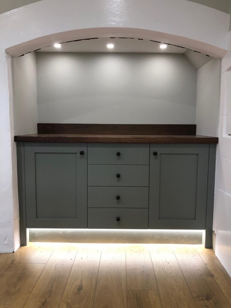 Custom Bespoke Alcove Cabinetry Shaker Style Walnut Worktop Trinity Joinery Cabinets Trinity Joinery Jersey 2500