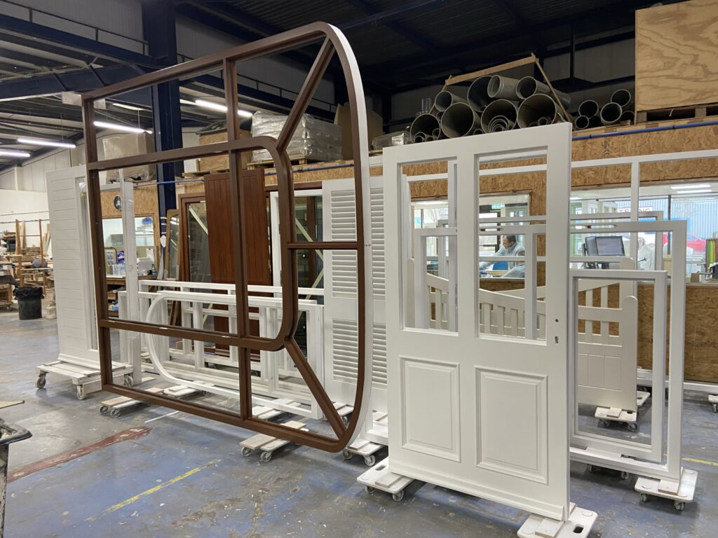 Large Entrance Door Frame White Painted Brown Varnished Paints Varnishes Trinity Joinery Jersey 2500