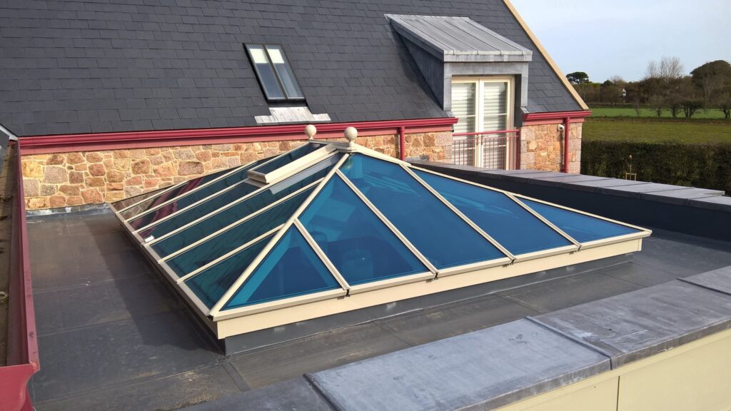 Large Roof Lantern With Blue Glass Panels Roof Lanterns Trinity Joinery Jersey 2500