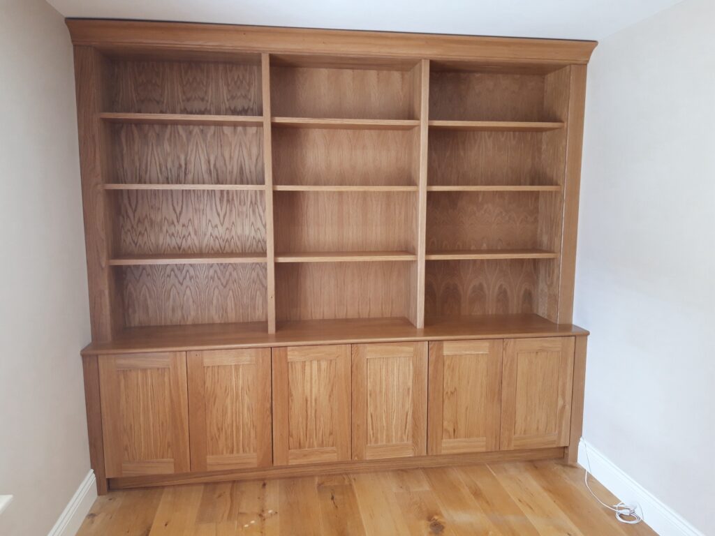Oak Fitted Bookcase With Base Cabinets Trinity Joinery Jersey 2500