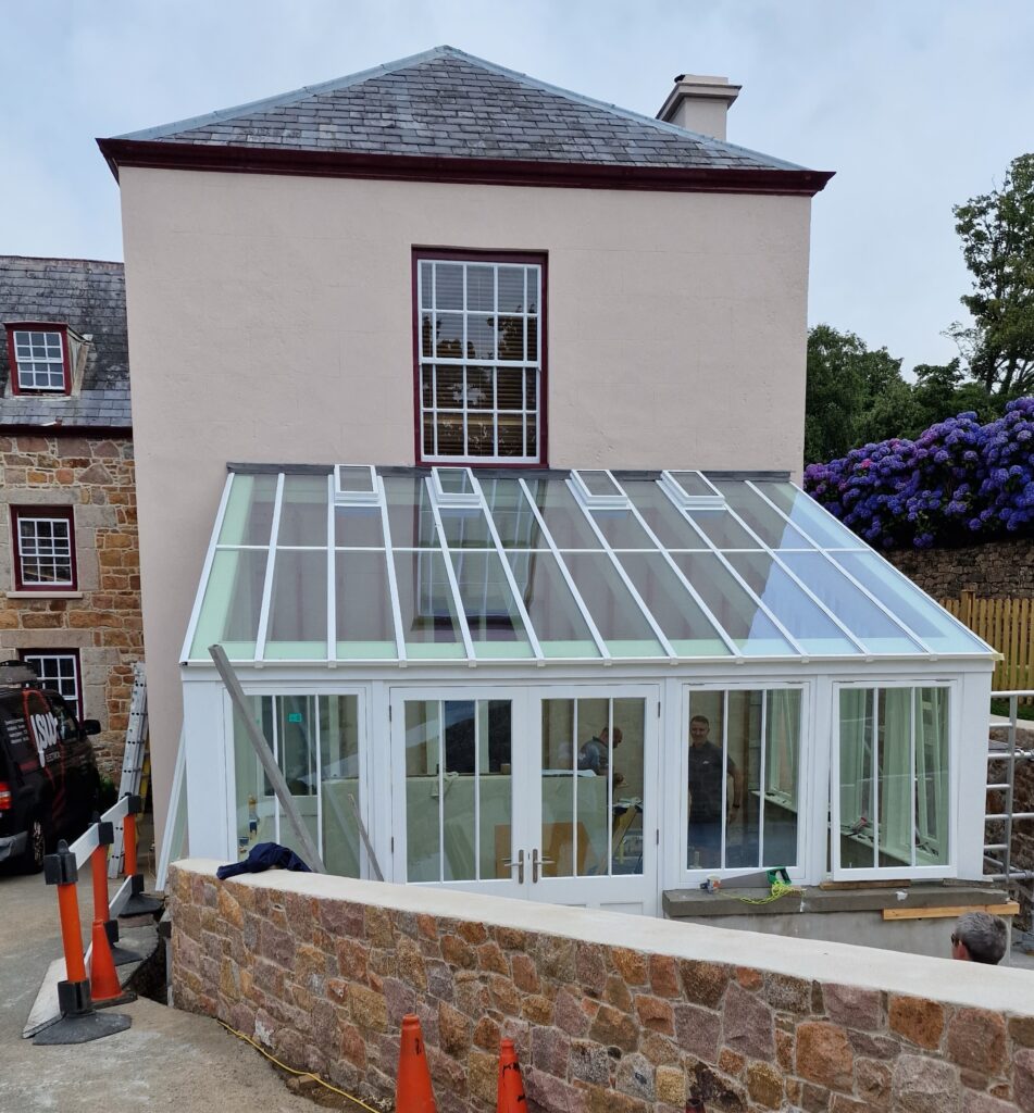 Orangery Completed White Glass Roof Orangeries Trinity Joinery Jersey 2500