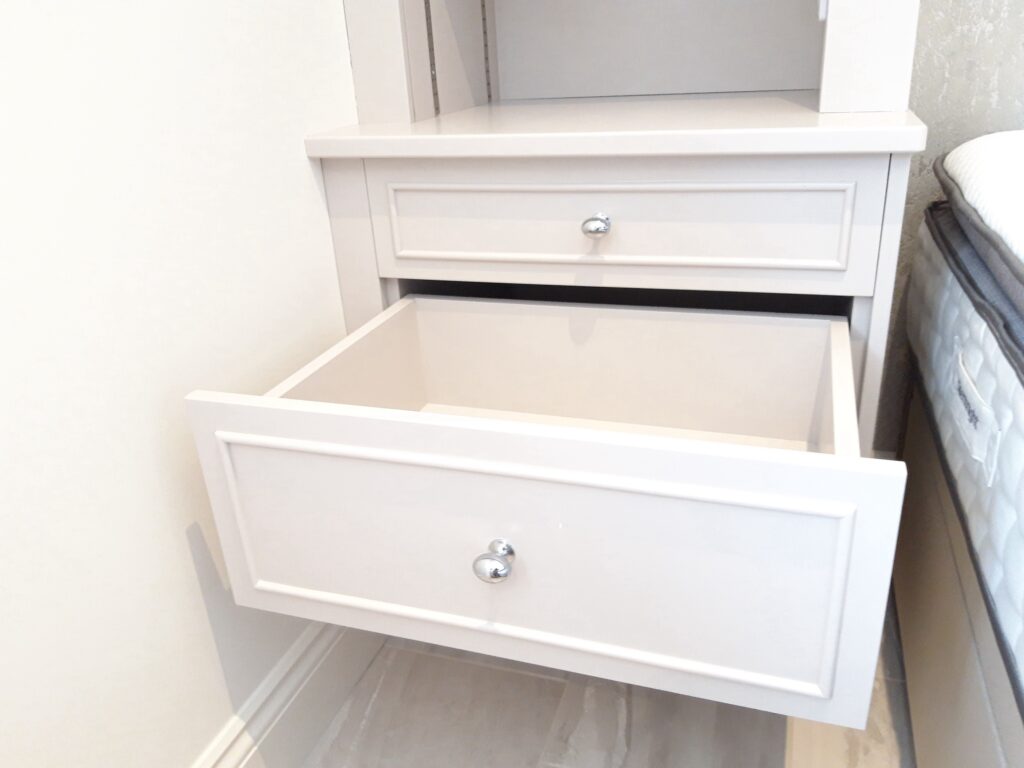 Painted Bedside Cabinet With Drawer Open Bedrooms Trinity Joinery Jersey 2500