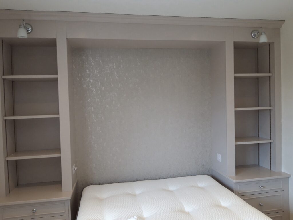 Painted Fitted Bedroom Unit With Shelving And Lighting Bedrooms Trinity Joinery Jersey 2500