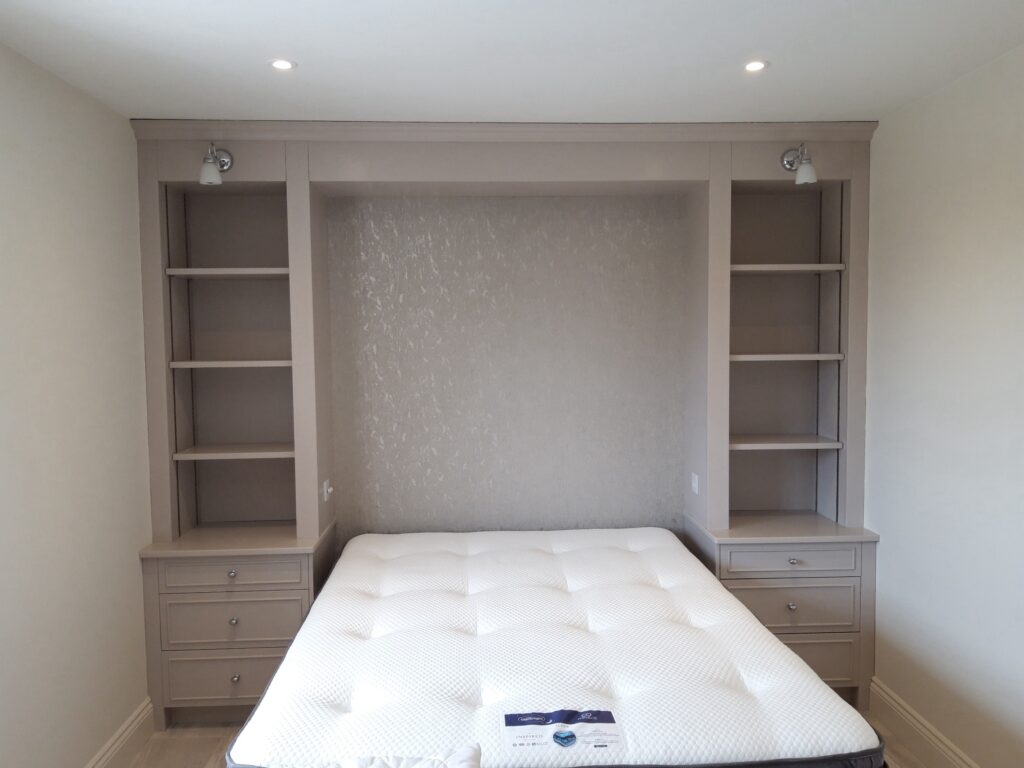 Painted Fitted Bedroom Unit With Shelving And Lights Full View Bedrooms Trinity Joinery Jersey 2500
