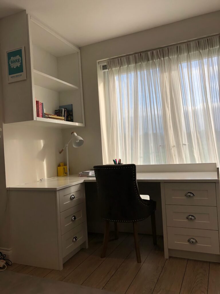 Painted Fitted Corner Desk With Drawers And Shelving.jpg. Home Offices Trinity Joinery Jersey 2500