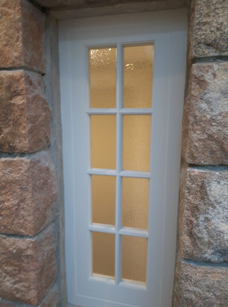 Painted Glazed Window With Frosted Glass Panels Glazing Trinity Joinery Jersey 2500