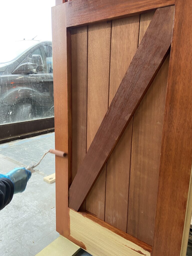 Staining Gate Mahogany Finish In Progress Paints Varnishes Trinity Joinery Jersey 2500