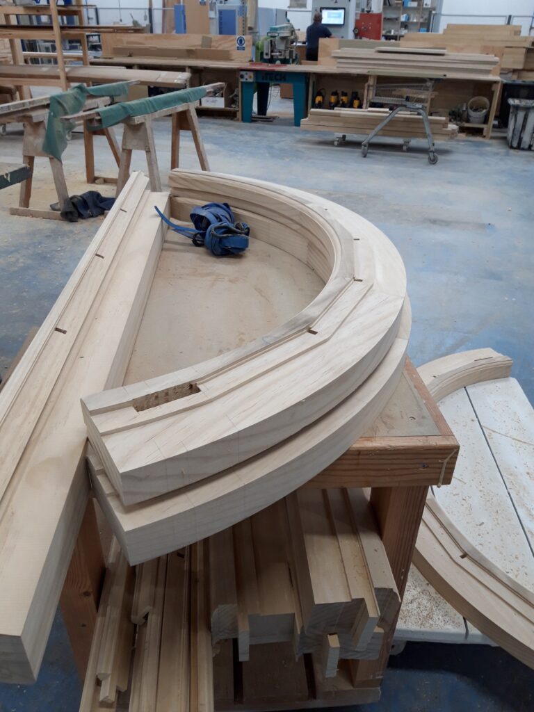 Timber Curved Bay Window Components Preparation In Workshop Windows Trinity Joinery Jersey 2500