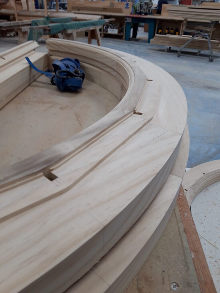 Timber Curved Bay Window Frame In Workshop Manufacture Stage Windows Trinity Joinery Jersey 2500