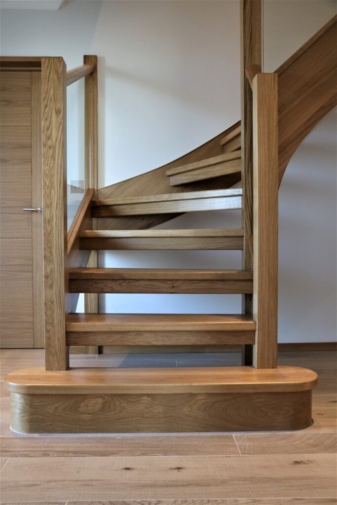 Timber Oak Staircase With Glass Balustrade Front View Staircases Balustrade Trinity Joinery Jersey 2500