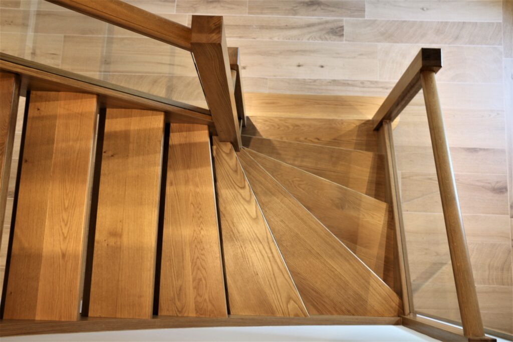 Timber Oak Staircase With Glass Balustrade Top View Staircases Balustrade Trinity Joinery Jersey 2500