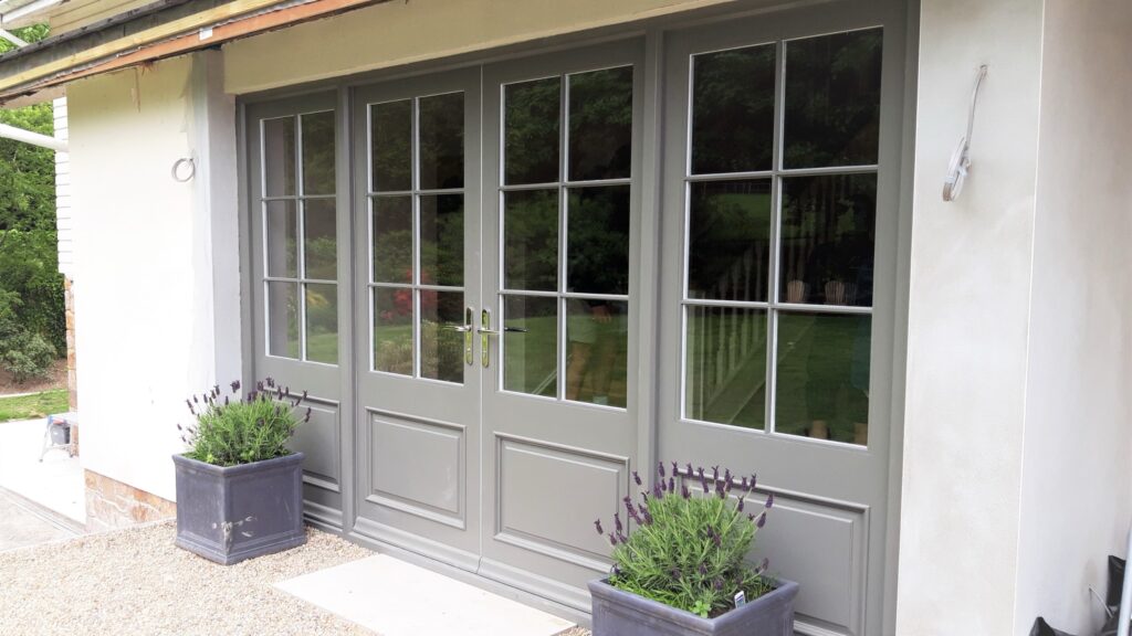 Timber Painted Grey French Doors With Planters Exterior View Exterior Doors Trinity Joinery Jersey 2500