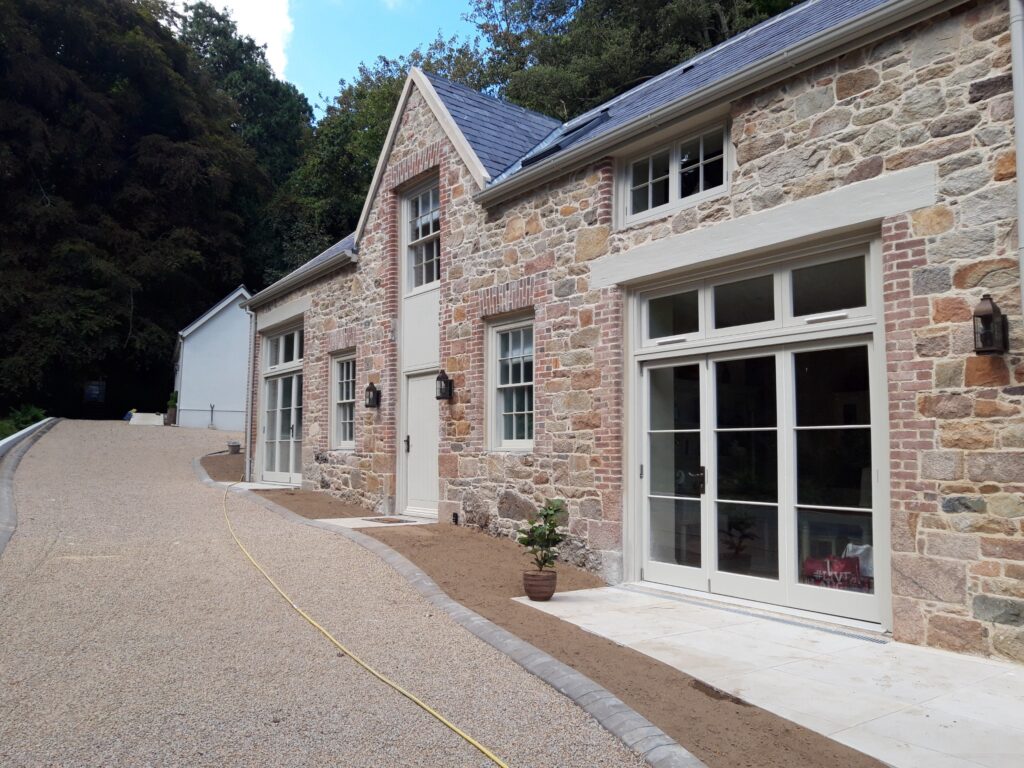Timber Sliding Patio Doors With Georgian Bars Painted Light Grey Windows Trinity Joinery Jersey 2500